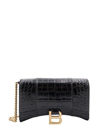 Balenciaga Leather Shoulder Bag With Crocodile Print In Black