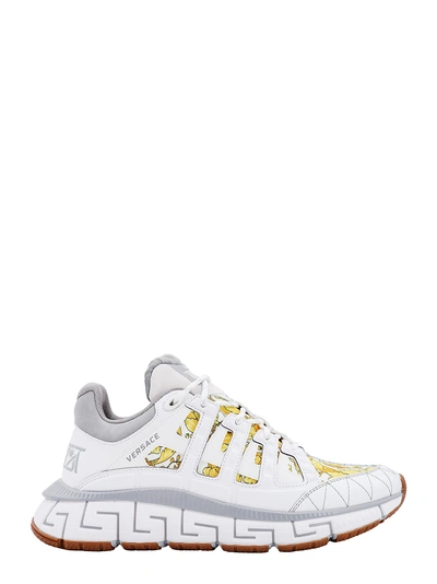Versace Leather Sneakers With La Greca Motif In White