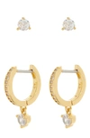 Kate Spade Crystal Stud & Huggie Earrings Set In Clear Gold