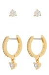 Kate Spade New York Crystal Stud & Huggie Earrings Set In Clear Gold