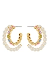 Kate Spade Imitation Pearl & Colorful Crystal Double Row Hoop Earrings In Cream Multi/ Gold
