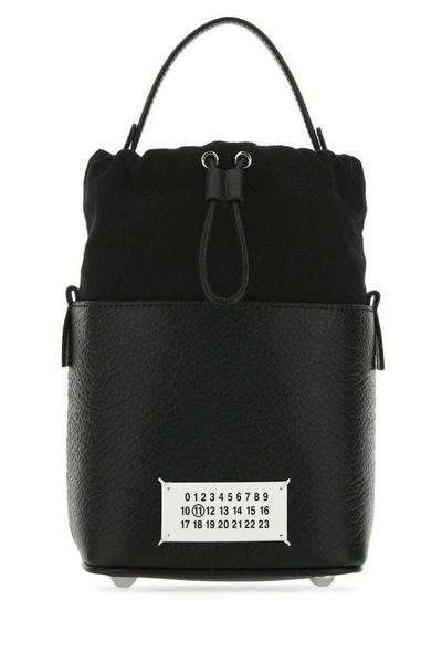 Maison Margiela Woman Black Leather And Canvas Mini 5ac Bucket Bag
