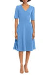 Donna Morgan V-neck Fit & Flare Dress In Blue Bonnet