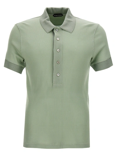 Tom Ford Ribbed Viscose Polo Shirt In Green