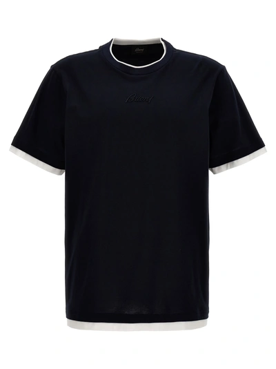 Brioni Logo Embroidery T-shirt In Blue