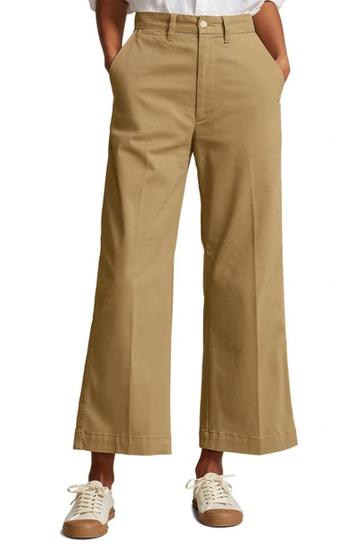 Polo Ralph Lauren Stretch Cotton Twill Wide Leg Crop Pants In Montana Khaki
