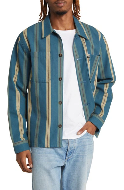 Rvca Americana Stripe Button-up Overshirt In Duck Blue