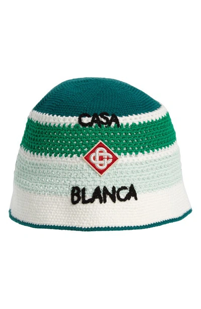 Casablanca Logo Patch Cotton Crochet Bucket Hat In Green / Multi