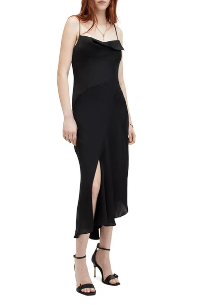 Allsaints Una Side Ruched Slipdress In Black