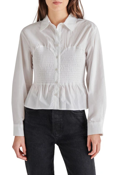Steve Madden Marisol Smock Detail Cotton Button-up Shirt In White