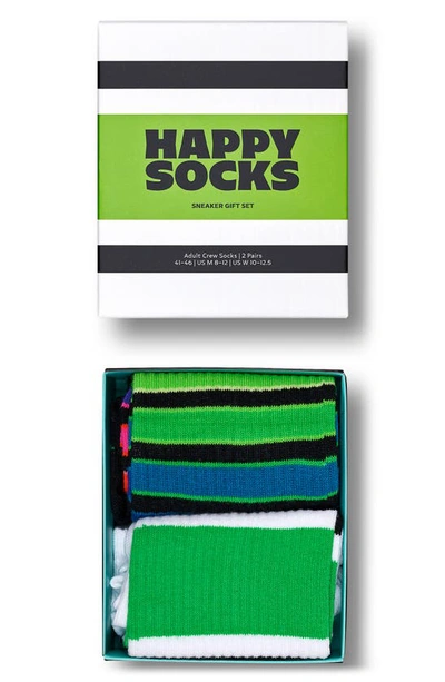 Happy Socks Assorted 2-pack Stripe Trainer Crew Socks Gift Box In Black