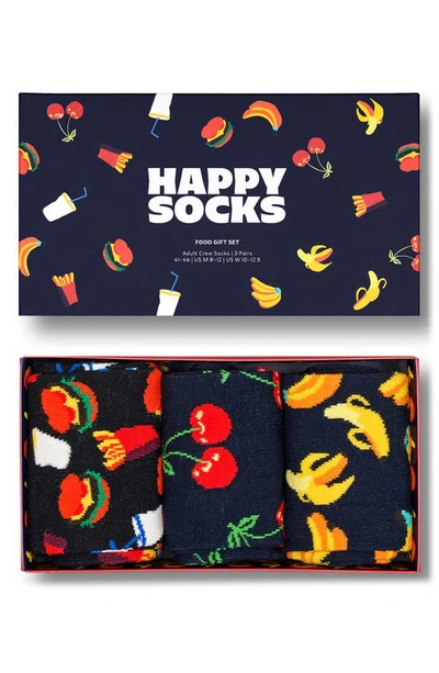 Happy Socks Assorted 3-pack Food Crew Socks Gift Box In Navy
