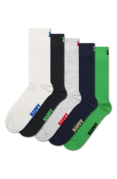 Happy Socks Assorted 5-pack Solid Crew Socks In White