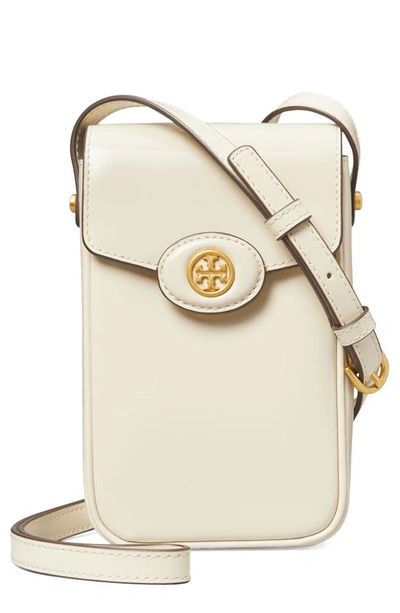 Tory Burch Robinson Spazzolato Leather Phone Crossbody Bag In Shea Butter