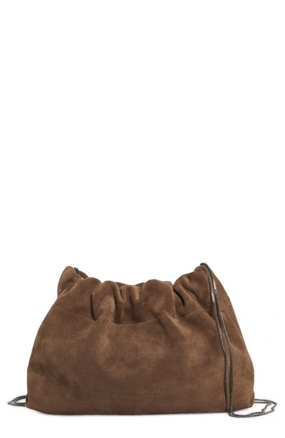 Brunello Cucinelli Softy Suede Crossbody Bag In Taiga