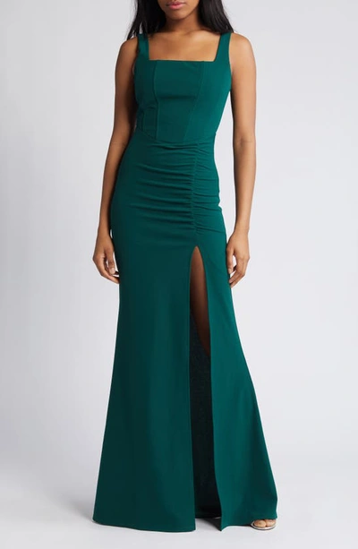 Love, Nickie Lew Corset Sleeveless Ruched Gown In Hunter