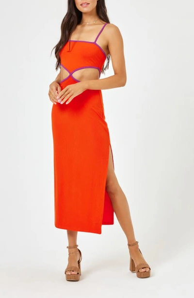 L*space Libra Rib Cutout Cover-up Midi Dress In Orange