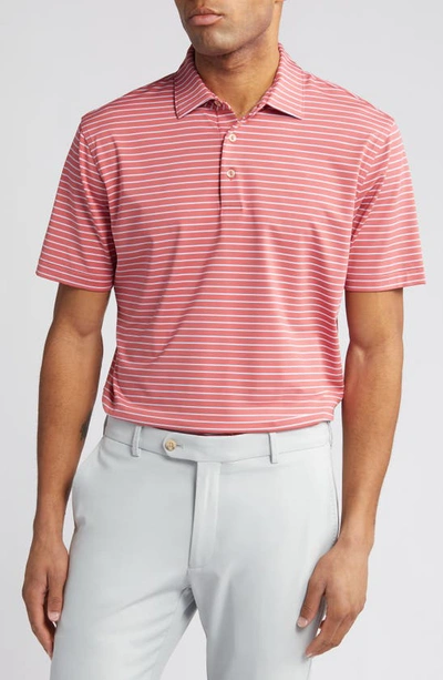 Peter Millar Drum Stripe Performance Jersey Polo In Cape Red