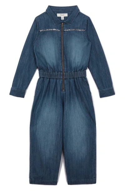 Reiss Kids' Marnie Denim Jumpsuit In Blue