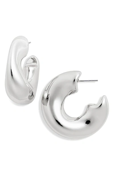 Open Edit Tapered Hoop Earrings In Rhodium