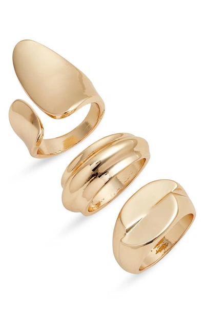 Open Edit Set Of 3 Polished Metal Rings In Gold