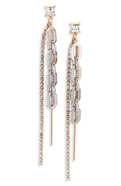 Open Edit Crystal Mixed Chain Drop Earrings In Goldhodium