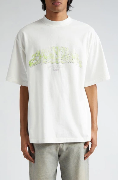 Balenciaga Lunar New Year Dragon Cotton Graphic T-shirt In White/ Green