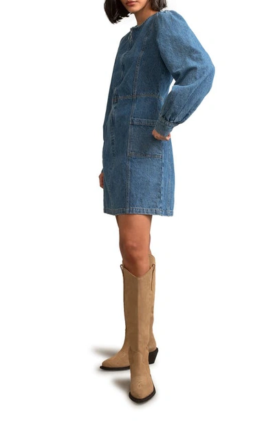 Nobody's Child Highgate Long Sleeve Denim Minidress In Blue