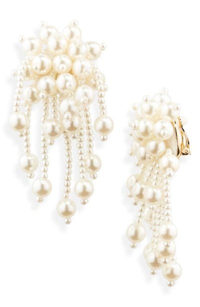 Nordstrom Imitation Pearl Fringe Clip-on Earrings In White