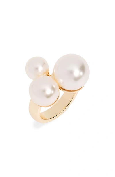 Nordstrom Imitation Pearl Trio Cocktail Ring In White- Gold