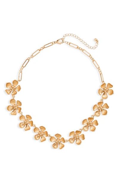 Nordstrom Imitation Pearl & Crystal Floral Necklace In Clear- White- Gold