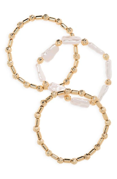 Nordstrom Set Of 3 Assorted Stretch Bracelets In White- Gold