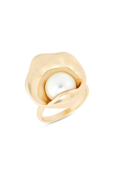Nordstrom Nested Imitation Pearl Ring In White- Gold