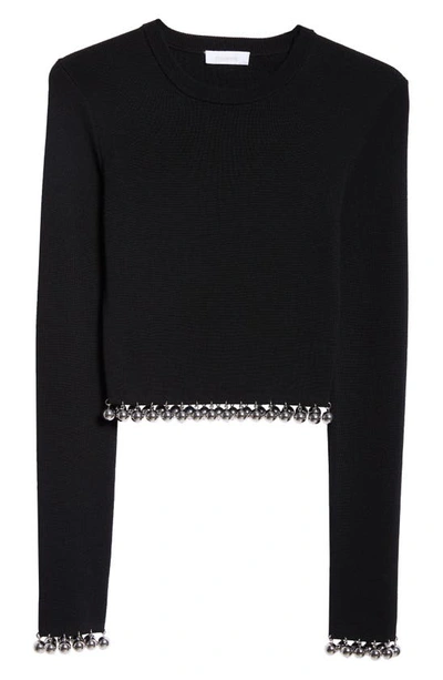Rabanne Embellished Trim Wool Crop Sweater In Black