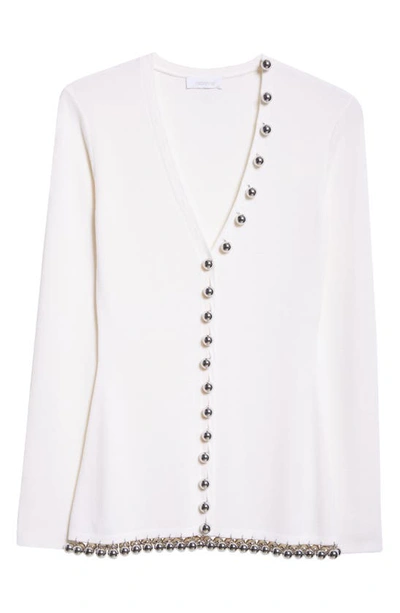 Rabanne Ball Button & Trim Wool Cardigan In Off White