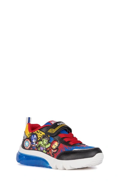 Geox X Marvel Kids' Ciberdron Sneaker In Blue/black Multi