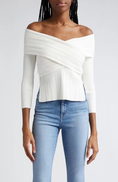 Veronica Beard Yesenia Rib Cotton Surplice Jumper In White