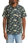 Rvca Rvgazi Floral Short Sleeve Button-up Shirt In Moody Blue