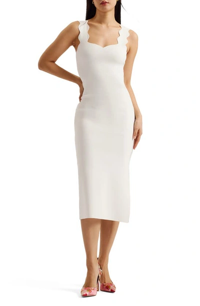 Ted Baker Sharmay Scallop Body-con Midi Dress In Ivory