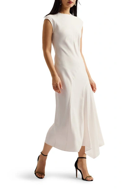 Ted Baker Isparta Cap Sleeve Asymmetric Midi Dress In Ivory