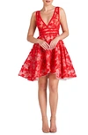 Nadine Merabi Lola Embroidered Sleeveless Fit & Flare Minidress In Red