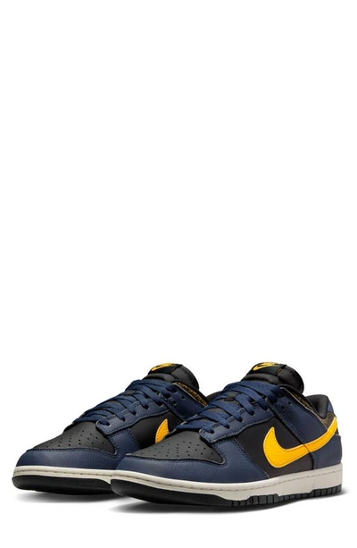 Nike Dunk Low Retro Basketball Trainer In Black/ Tour Yellow/ Navy