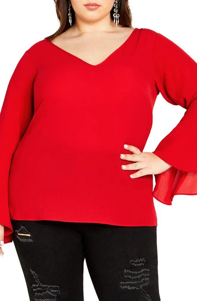City Chic Bell Sleeve Top In Love Red