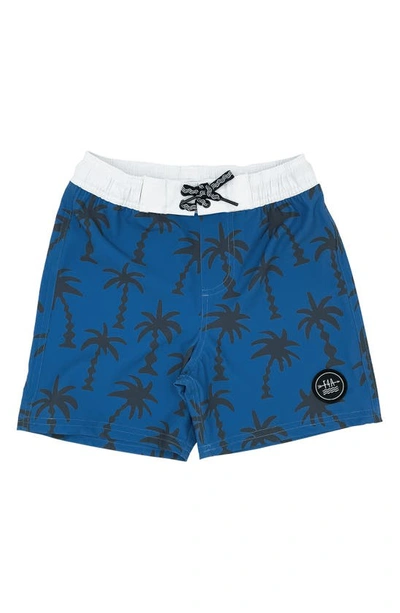 Feather 4 Arrow Kids' Wavy Palm Board Shorts In Seaside Blue