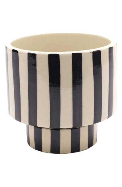 Justina Blakeney Kaya Shorty 2-piece Ceramic Planter In Black Stripe