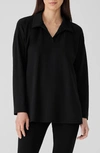 Eileen Fisher Organic Cotton Johnny Collar Tunic Top In Black