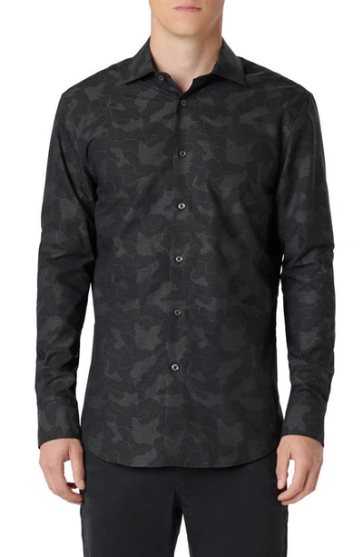 Bugatchi Axel Shaped Fit Abstract Print Stretch Cotton Button-up Shirt In Black