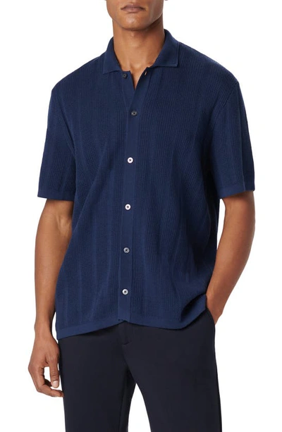 Bugatchi Rib Short Sleeve Polo Sweater In Navy