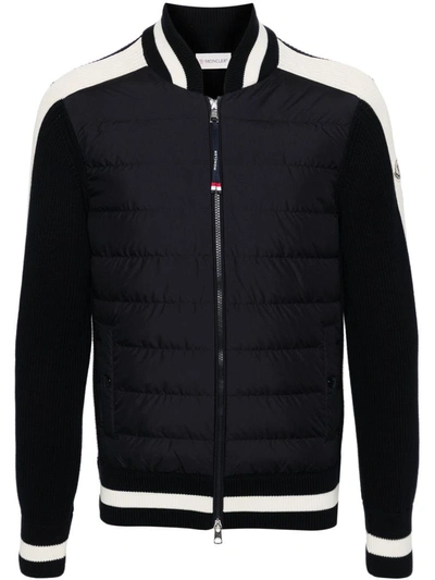 Moncler Midnight Blue Cotton And Polyester Cardigan In Black