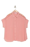 Dr2 By Daniel Rainn Lace-up Sleeve Button-up Top In Petal Pink